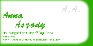 anna aszody business card